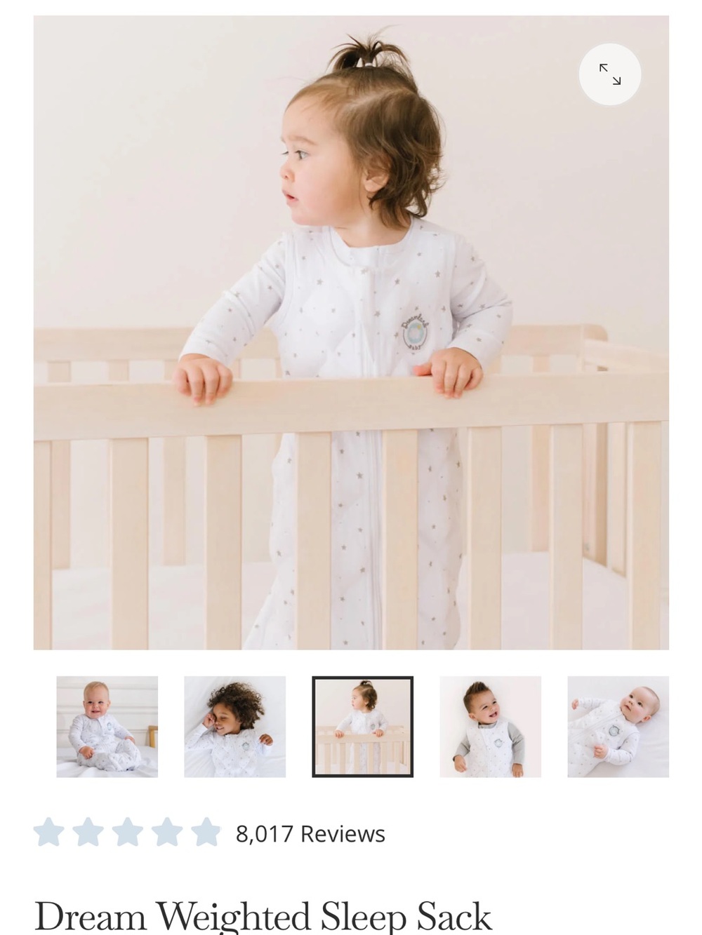 Dream Weighted Sleep Sack - White with Gray Stars - Picture 4 of 6